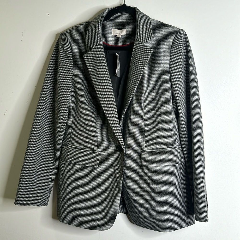 Loft houndstooth gray black one button blazer size 8 new office busniss …